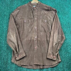 Orvis Men's Brown Suede Genuine Leather Button-Up Shirt Medium Long Sleeve